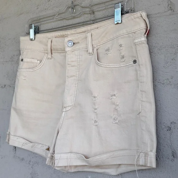 Anthropologie Pilcro Cream Button Fly High Rise Distressed Jean Shorts Waist 29 - Picture 4 of 13
